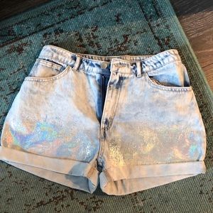 H&M Silver Rainbow Metallic Jean Shorts